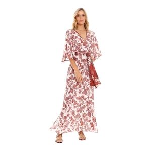 Cosita Linda Long Kimono Awakening with Belt Medium Copper/Ivory Botanical NWOT